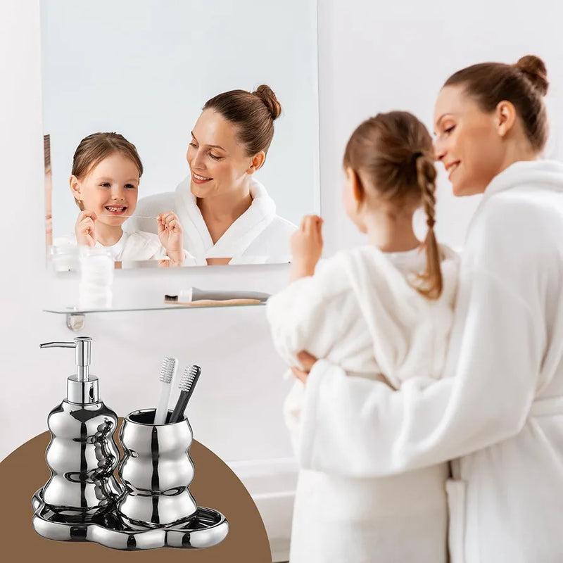 3-Piece Ceramic Bathroom Accessories Set with Tray