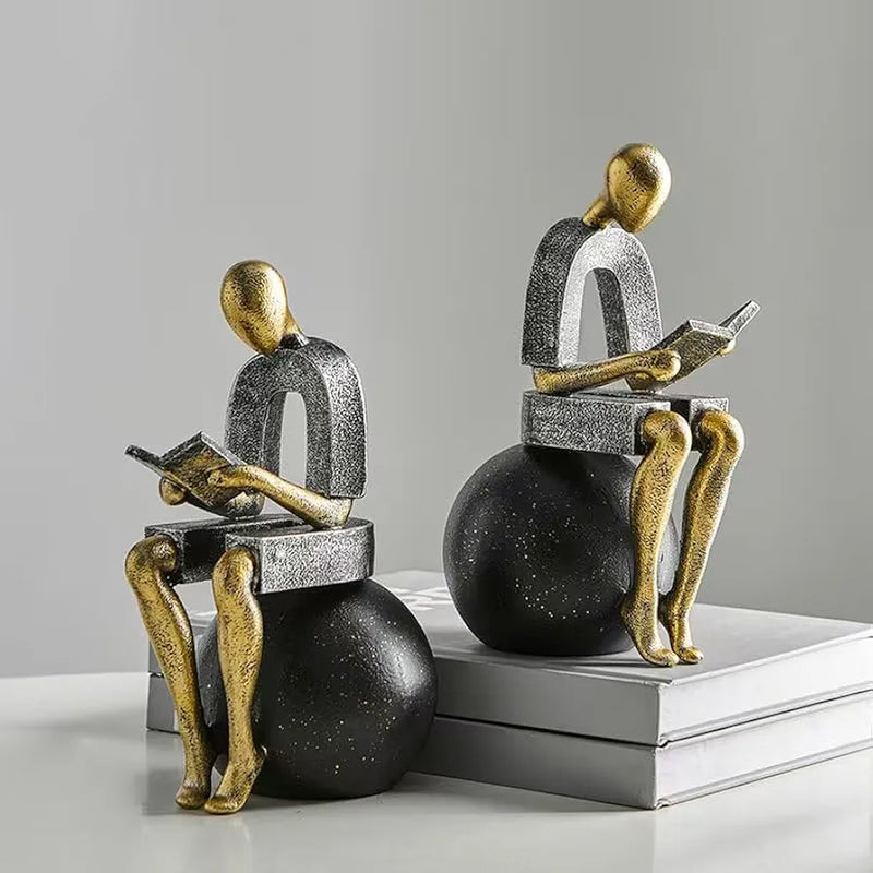 Modern Abstract Reading Figure Sculpture Bookend