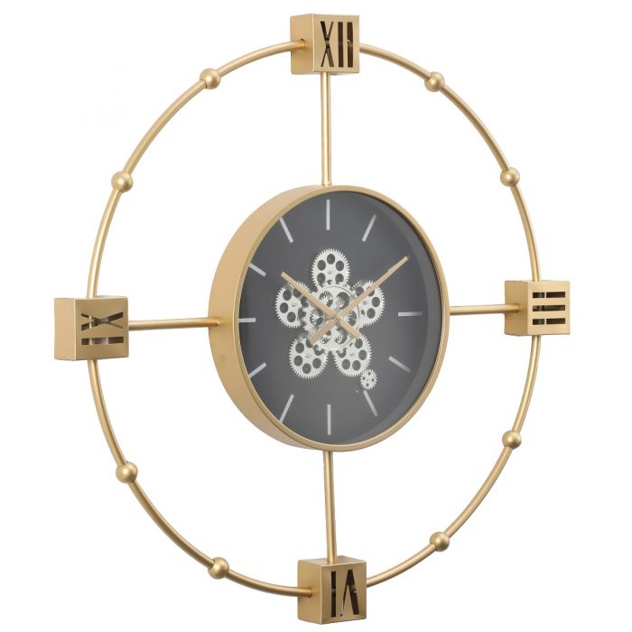 Large Gold Metal Moving Gears Wall Clock