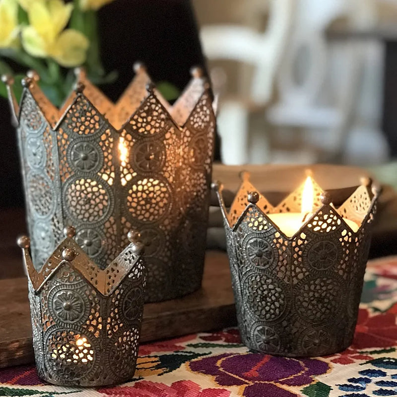 3 Piece Circular Crown Candle Holder Set