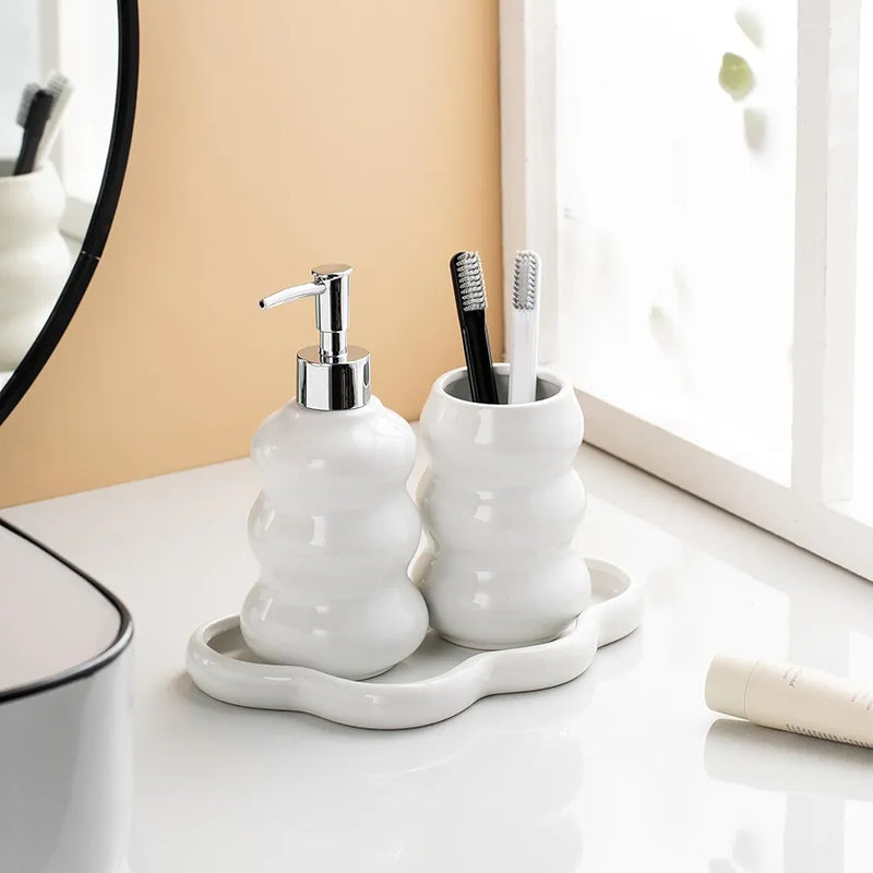 3-Piece Ceramic Bathroom Accessories Set with Tray
