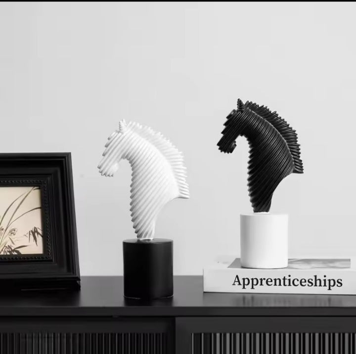 Abstract Striped Horse Head Mascot Animal Sculpture