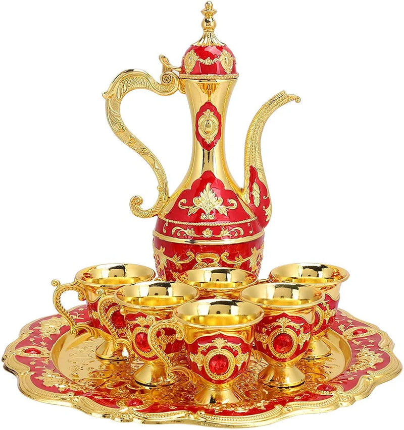 Royal Metal Tea Pot with 6 Tea Cups and Tray