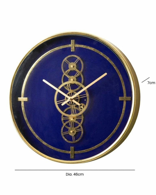 Alki Blue & Gold Moving Gears Clock