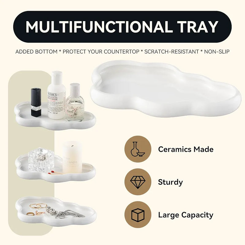 3-Piece Ceramic Bathroom Accessories Set with Tray