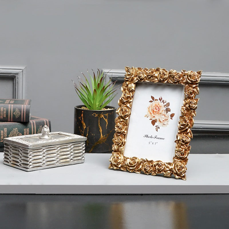 Gold Antique Roses Border Photo Frame