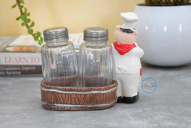 Chef Holding Fry Pan Salt and Pepper Shaker Holder
