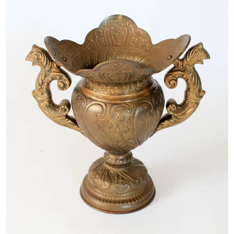 Vintage Brass Urn Vase With Dragon Handles
