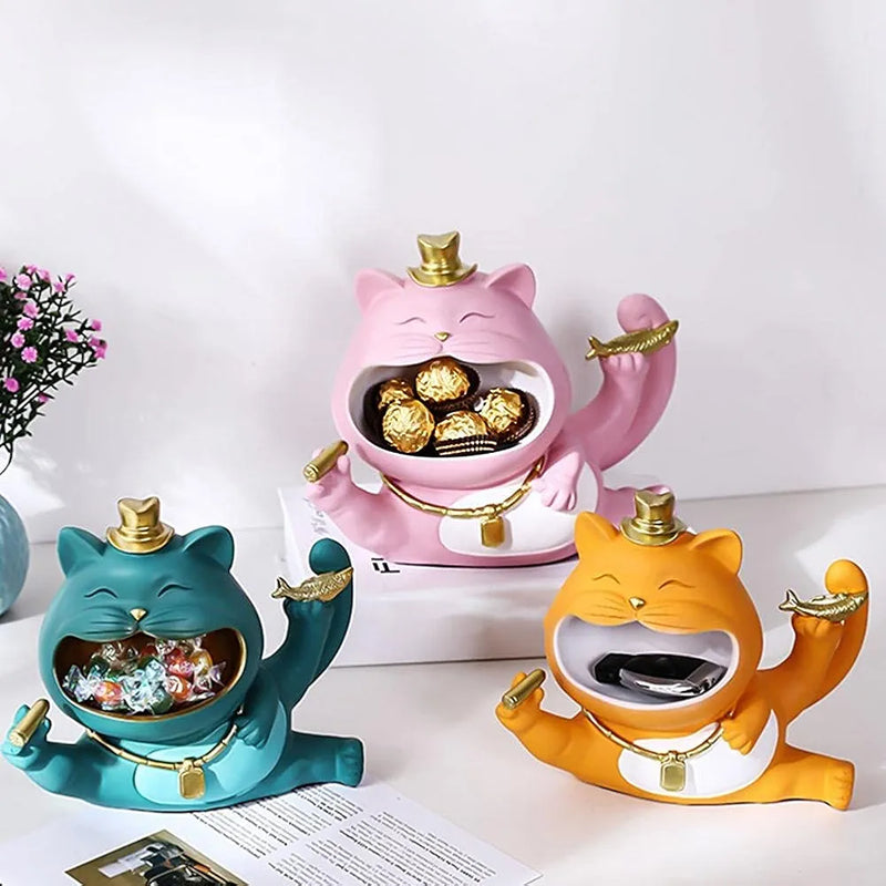 Resin Lucky Big Mouth Cats Storage Box