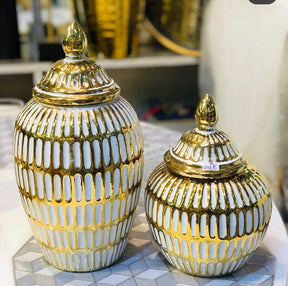 1PC Ceramic Jar Set in Gold and White