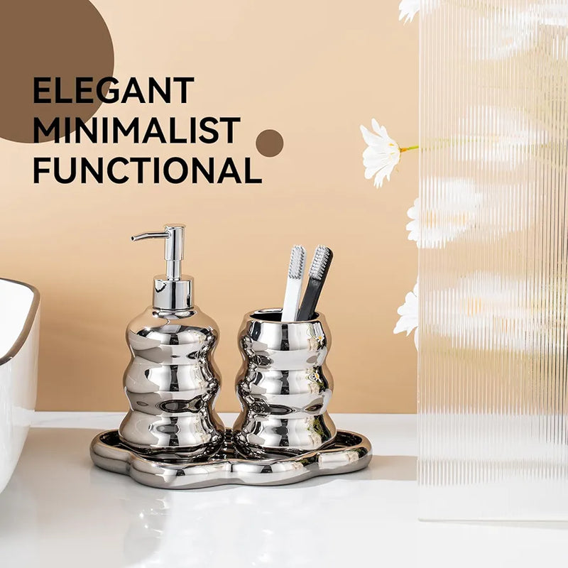 3-Piece Ceramic Bathroom Accessories Set with Tray