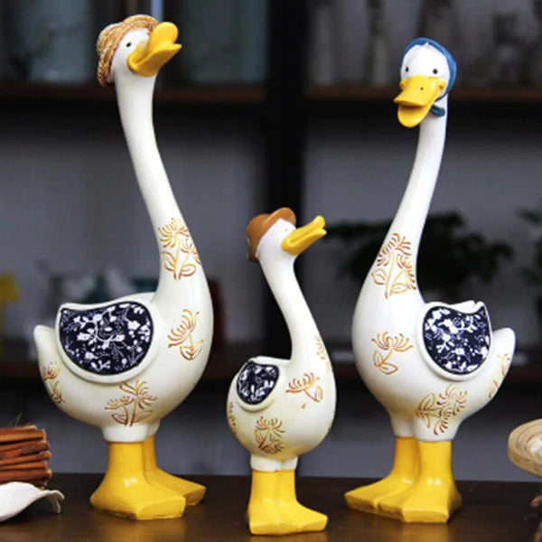 3Pcs Garden Duck Statue Family of Three Ducks Figurine Sculpture