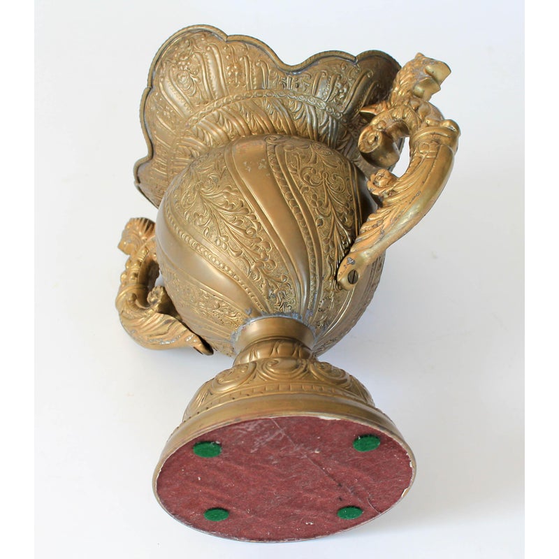 Vintage Brass Urn Vase With Dragon Handles