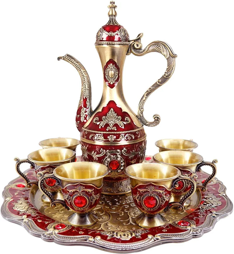 Royal Metal Tea Pot with 6 Tea Cups and Tray