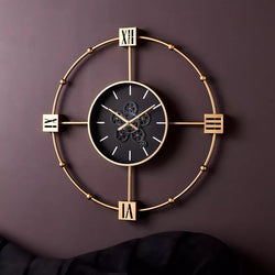 Large Gold Metal Moving Gears Wall Clock