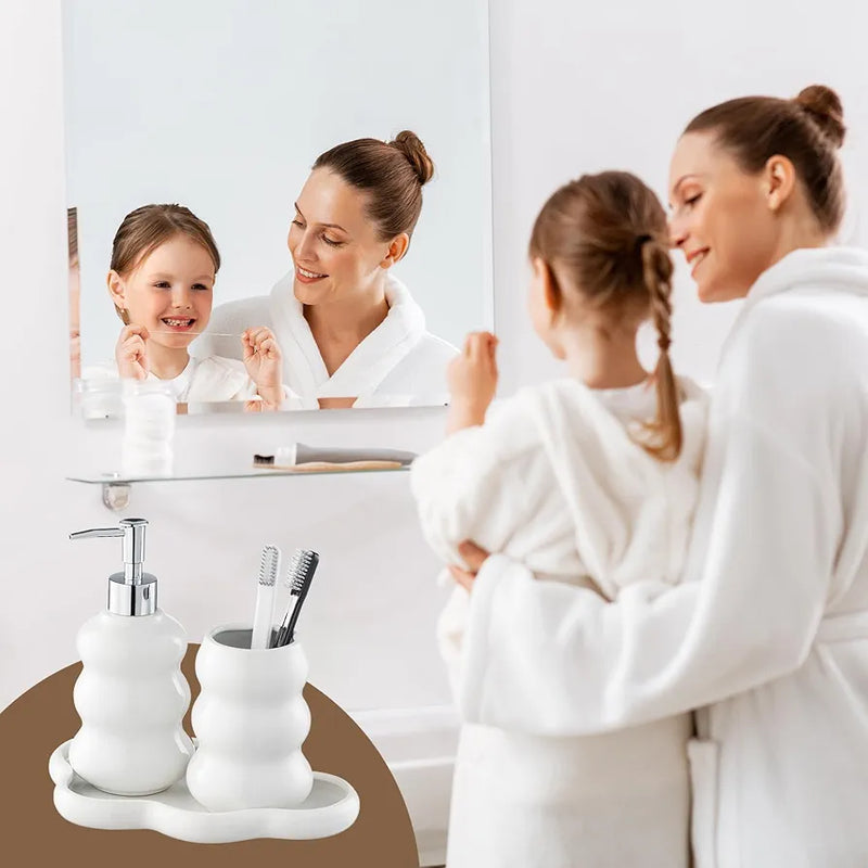 3-Piece Ceramic Bathroom Accessories Set with Tray