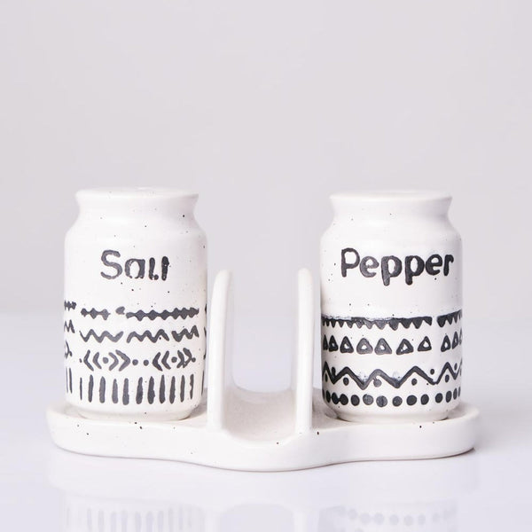 Ceramic Salt Pepper Container Set with Tray