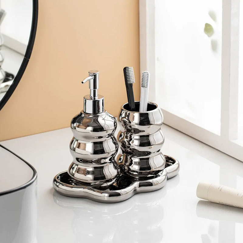 3-Piece Ceramic Bathroom Accessories Set with Tray