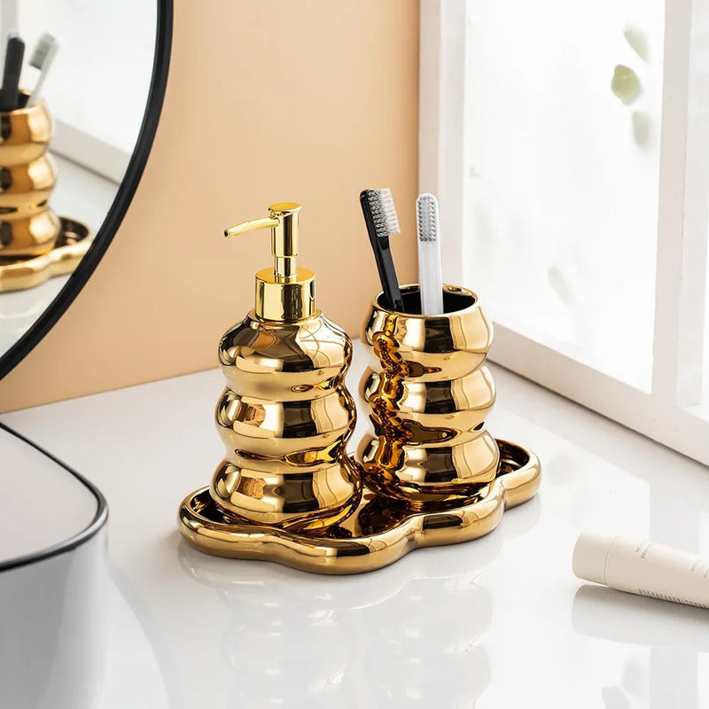 3-Piece Ceramic Bathroom Accessories Set with Tray