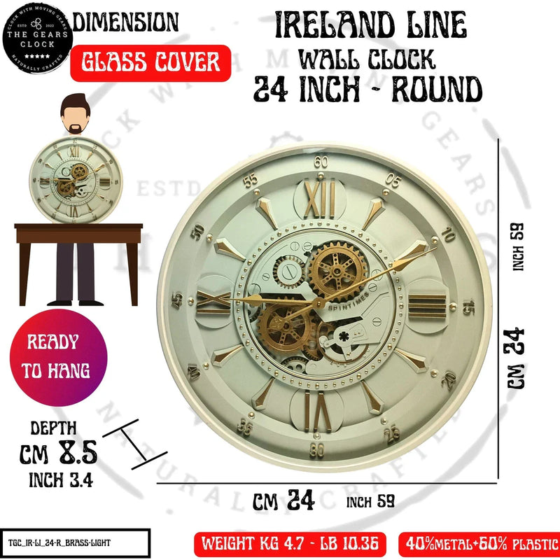 Gears Clock Ireland Line Wall Clock Round