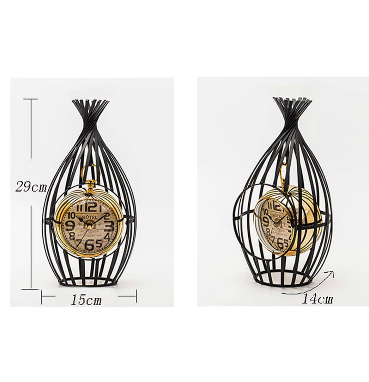 Black Bird Cage Gold Hanging Table Clock - Vitange Kitchen Clock