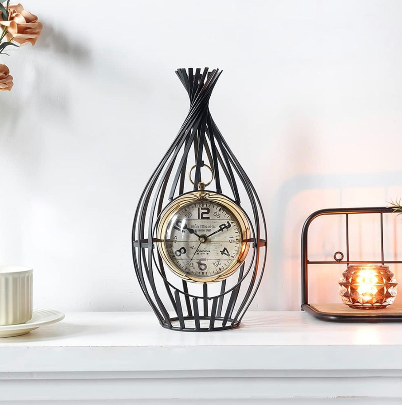 Black Bird Cage Gold Hanging Table Clock - Vitange Kitchen Clock