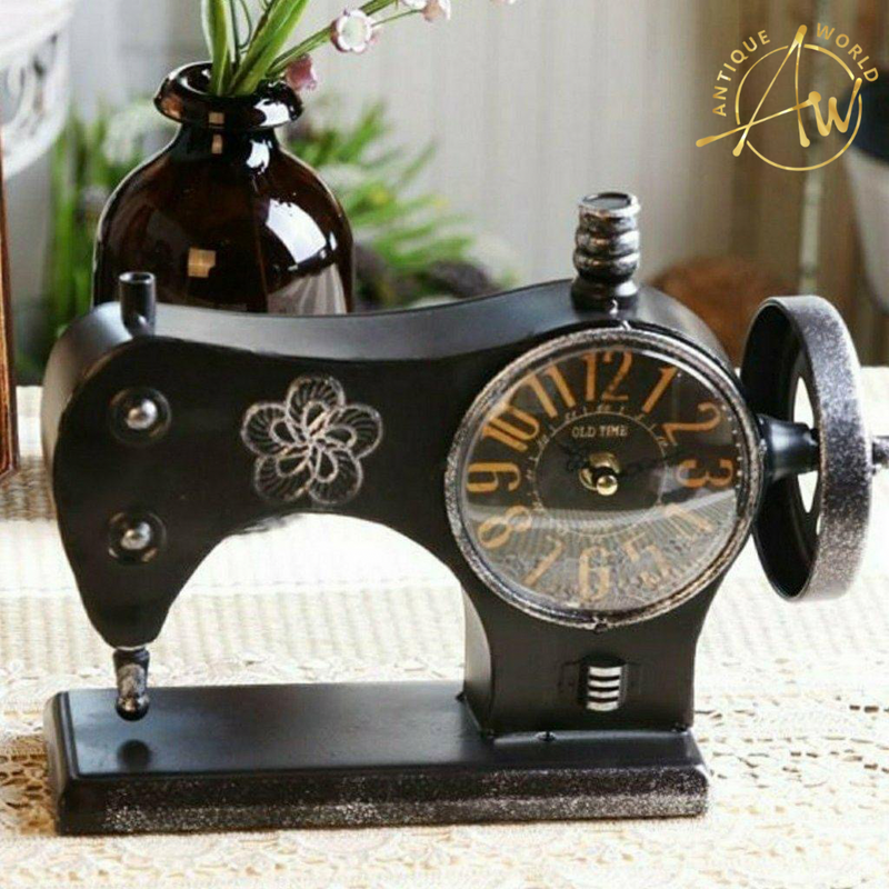 Retro Metal Sewing Machine Table Clock