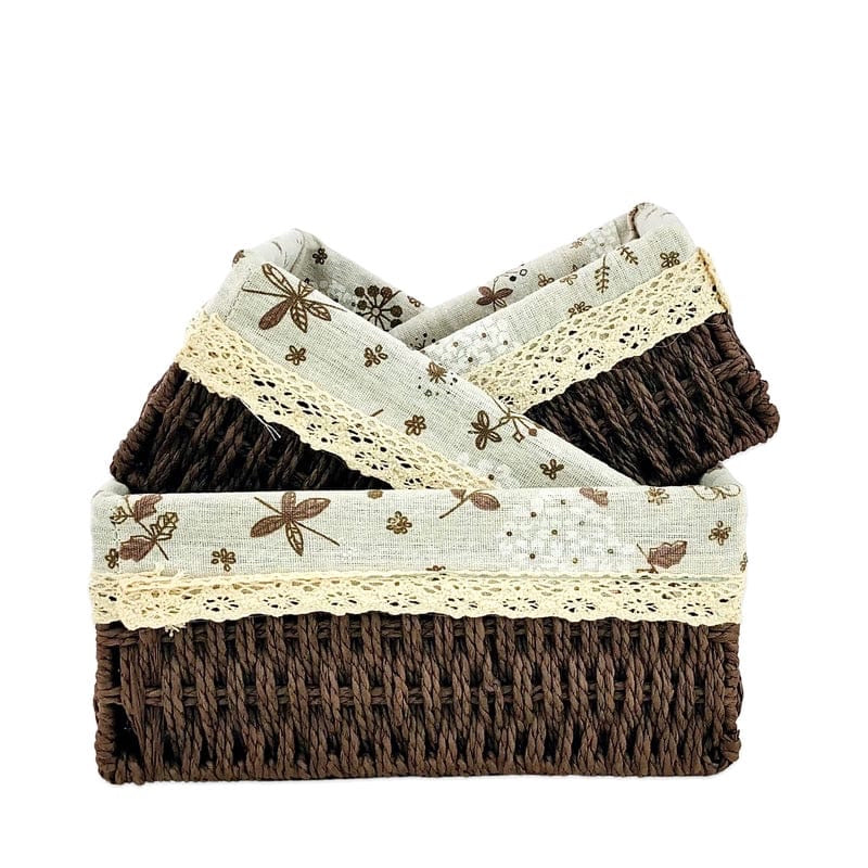 Chocolate Brown Jute & Linen Towel Basket ( SET OF 3 )