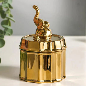 Golden Elephant Ceramic Box Storage Decor