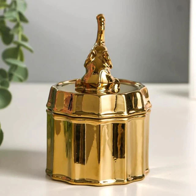 Golden Elephant Ceramic Box Storage Decor